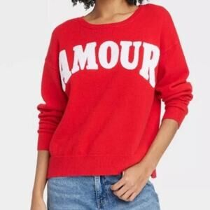 33 Degrees Amour Womens Graphic Sweater Size 2XL NWOT Red & White Cozy Pullover